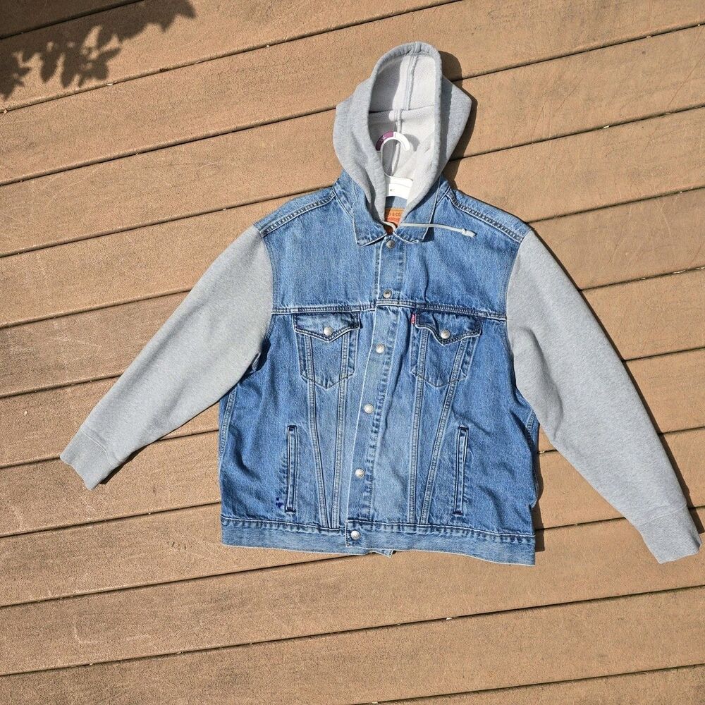 Levis Trucker Jean Jacket Womens XL Hybrid Hoodie Layered Button Denim y2k